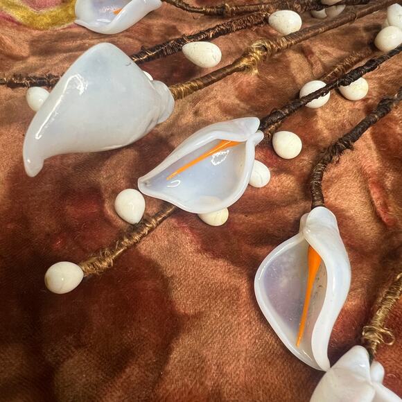 VTG Italian Murano Venetian Art Glass Flower Bouquet Calla Lillies Pussy Willow - Picture 3 of 10